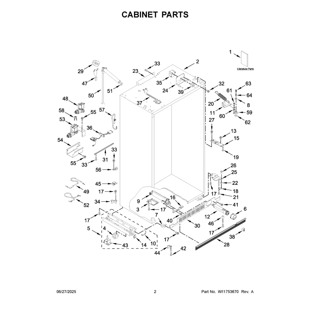 Cabinet Parts Diagram and Parts List for KBSN708MPS01  KitchenAid Refrigerator