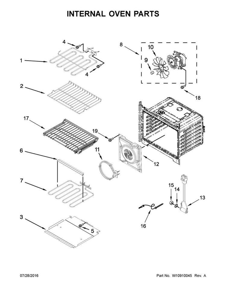 Internal Oven Parts Diagram and Parts List for WOD97ES0ES02  Whirlpool Wall Oven