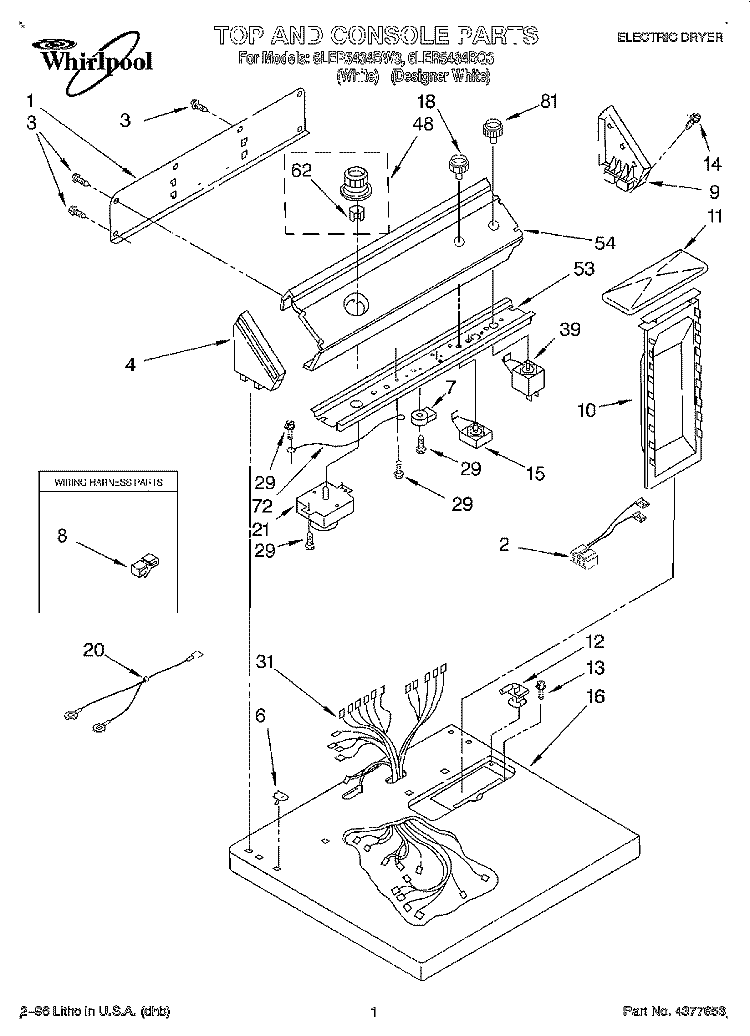SECTION Diagram and Parts List for 6LER5434BQ3  Whirlpool Dryer