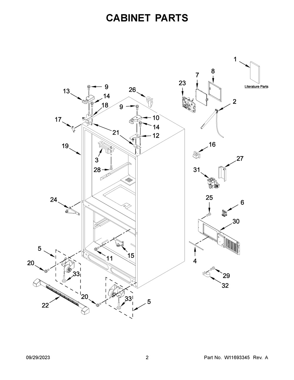 Cabinet Parts Diagram and Parts List for KRFC300EBS08  KitchenAid Refrigerator