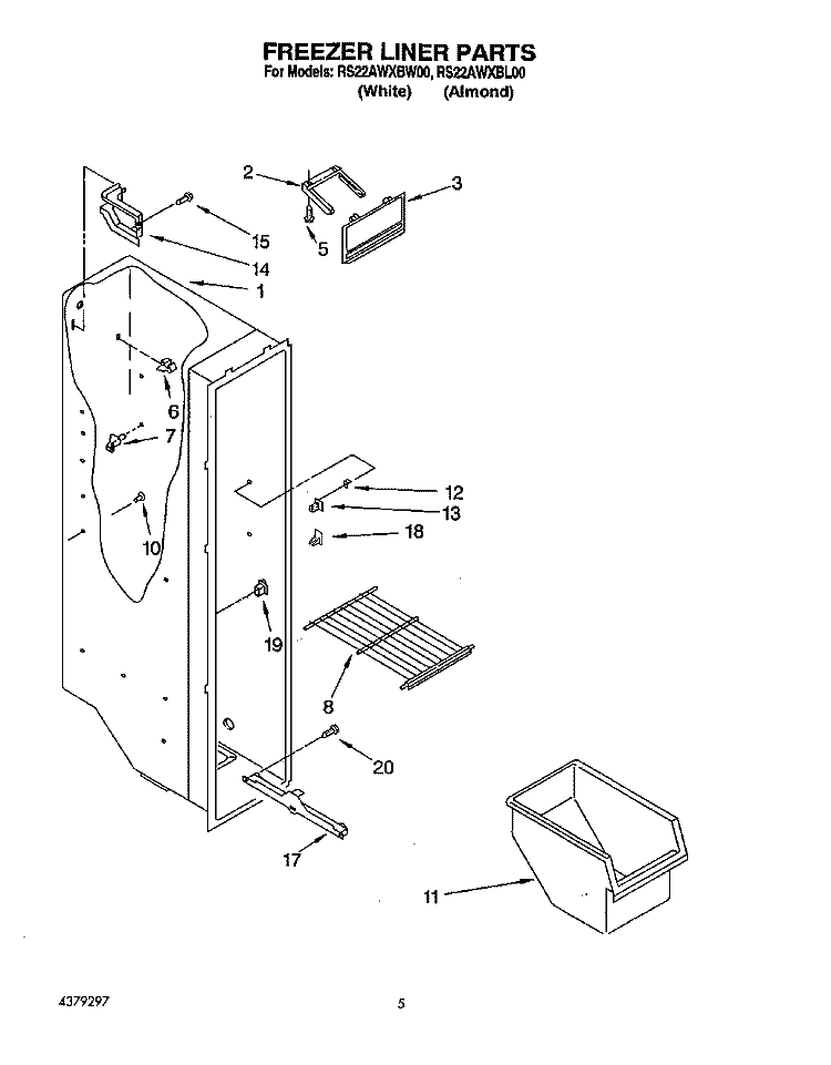FREEZER LINER Diagram and Parts List for RS22AWXBL00  Roper Refrigerator