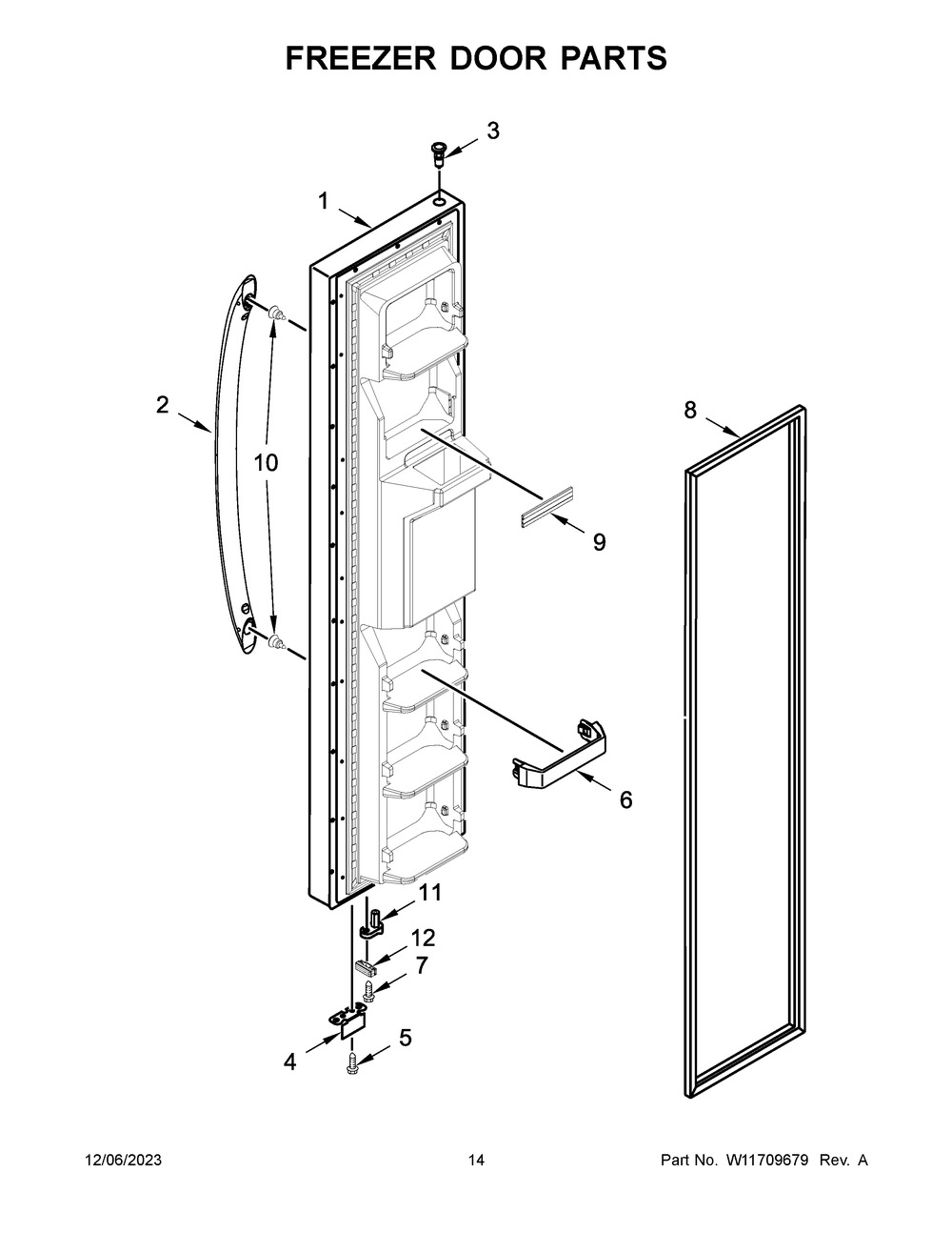 Freezer Door Parts Diagram and Parts List for WRS311SDHB09  Whirlpool Refrigerator