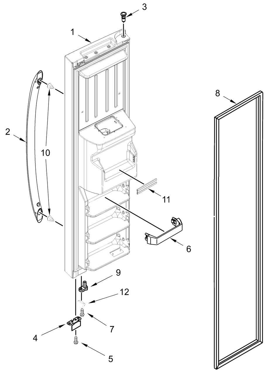 Freezer Door Parts Diagram and Parts List for WRS315SDHW09  Whirlpool Refrigerator