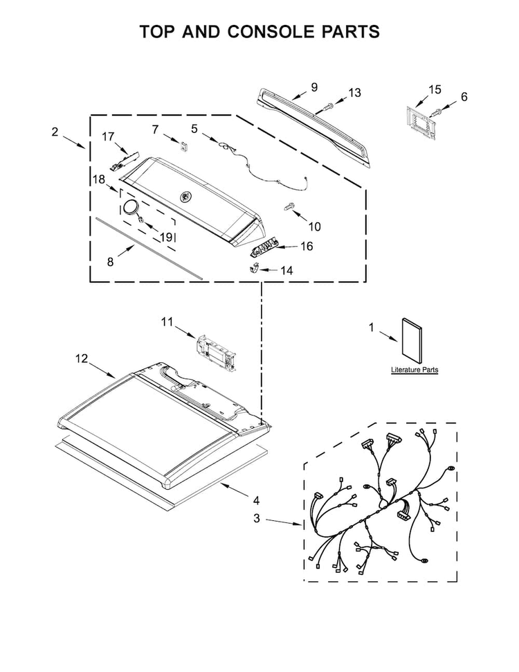 Top And Console Parts Diagram and Parts List for 11069133410  Kenmore Dryer