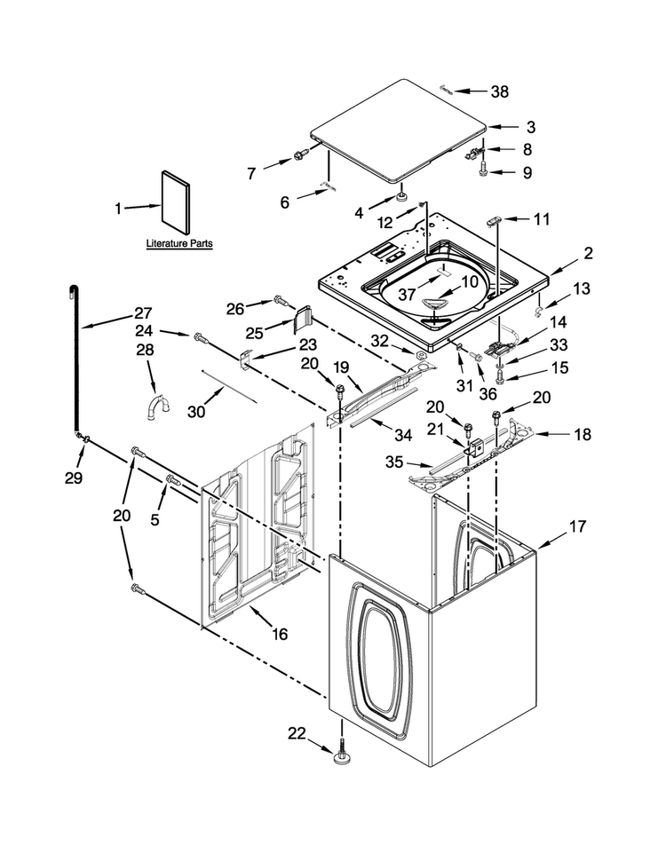 Top And Cabinet Parts Diagram and Parts List for CAE2793CQ0  Whirlpool Washer