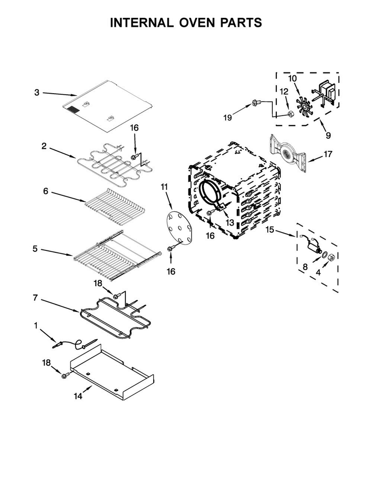 Internal Oven Parts Diagram and Parts List for KDRS467VSS05  KitchenAid Range