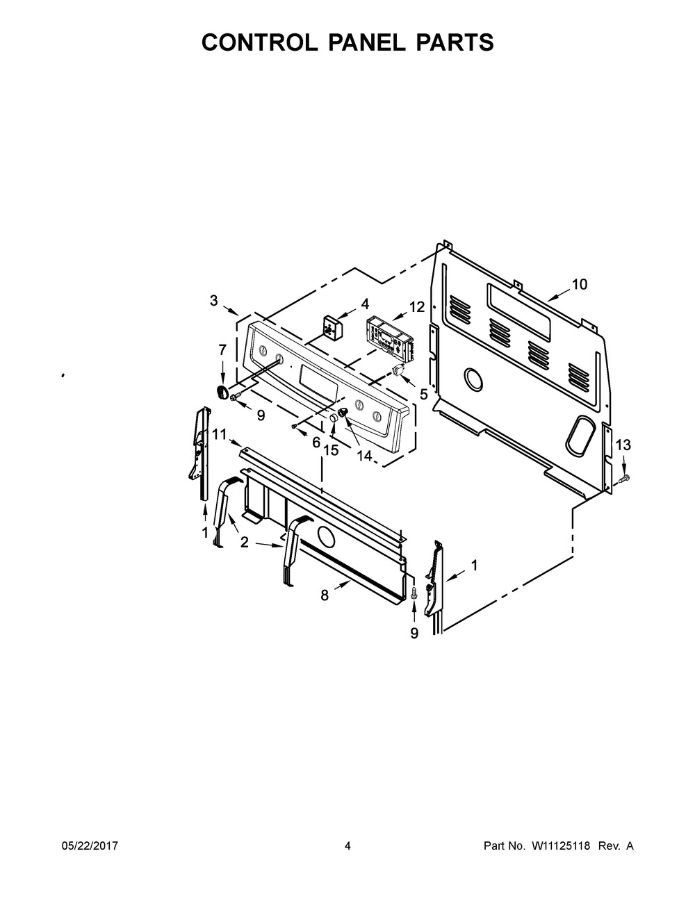Control Panel Parts Diagram and Parts List for WFE540H0EB1  Whirlpool Range