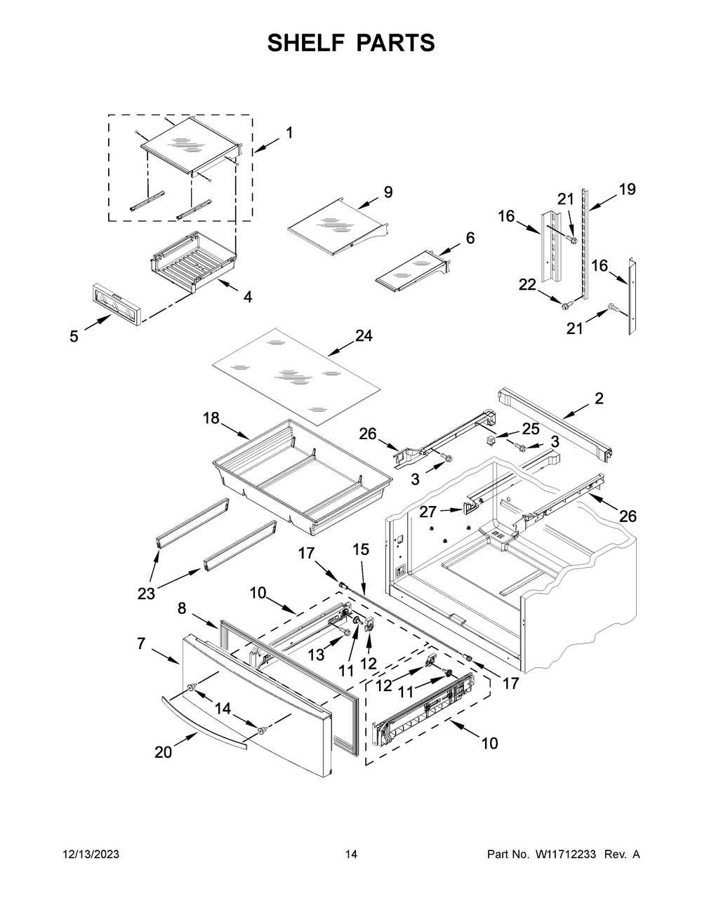 Shelf Parts Diagram and Parts List for WRX735SDHV08  Whirlpool Refrigerator