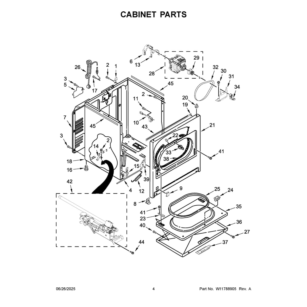 Cabinet Parts Diagram and Parts List for WGD4107SW0  Whirlpool Dryer