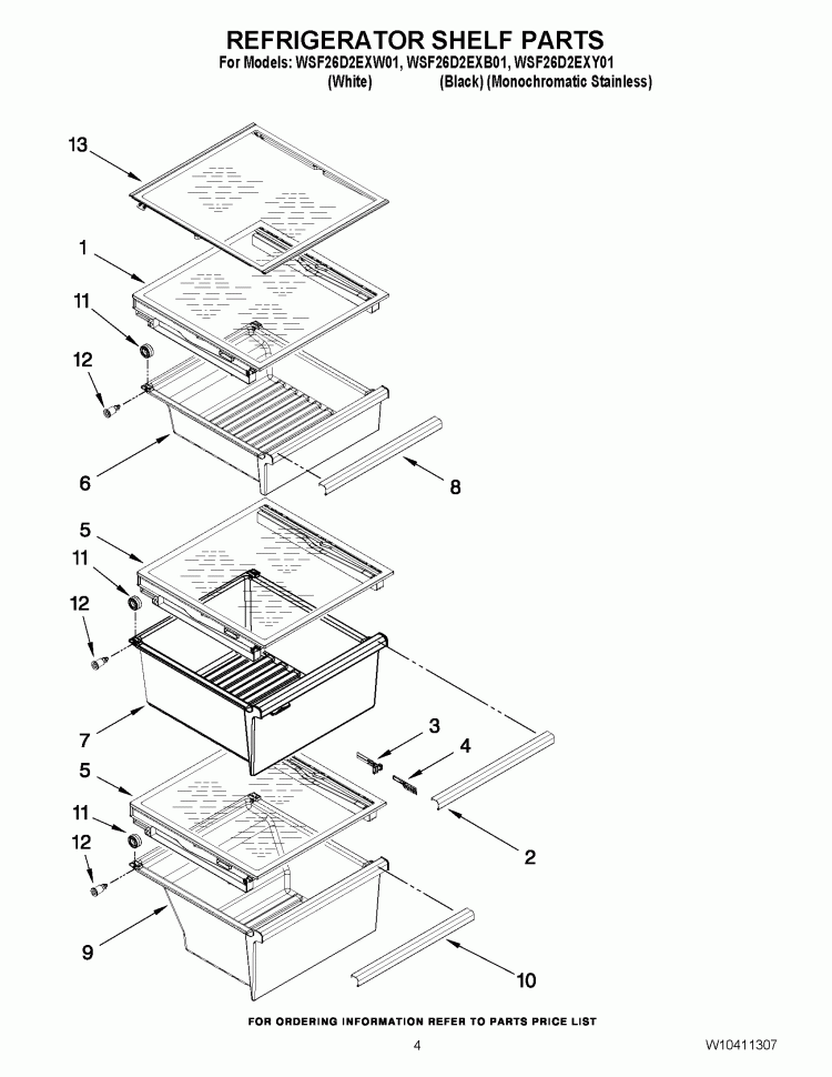 REFRIGERATOR SHELF PARTS Diagram and Parts List for WSF26D2EXW01  Whirlpool Refrigerator