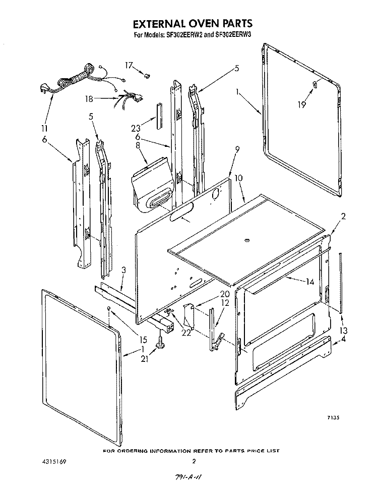 EXTERNAL OVEN Diagram and Parts List for SF302EERW3  Whirlpool Range