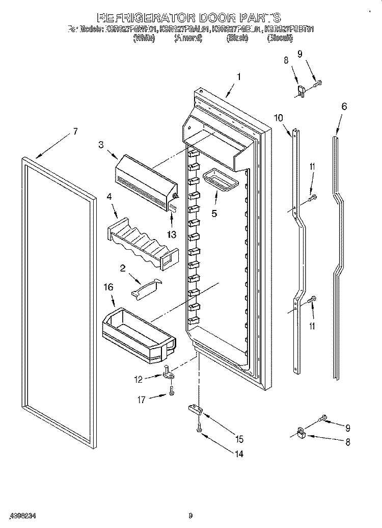 REFRIGERATOR DOOR Diagram and Parts List for KSRS27FGBL01  KitchenAid Refrigerator
