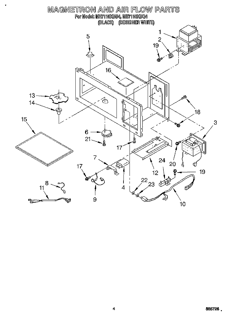 MAGNETRON AND AIR FLOW Diagram and Parts List for MH7110XBQ4  Whirlpool Microwave