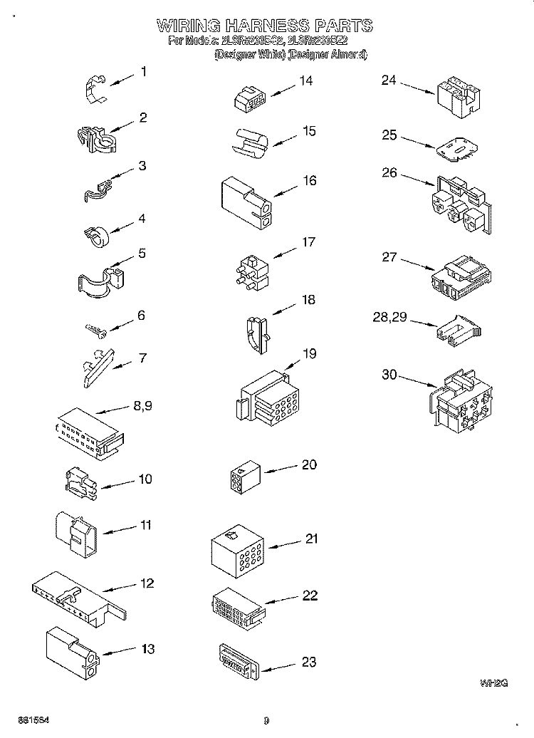 WIRING HARNESS Diagram and Parts List for 2LSR5233BQ2  Whirlpool Washer