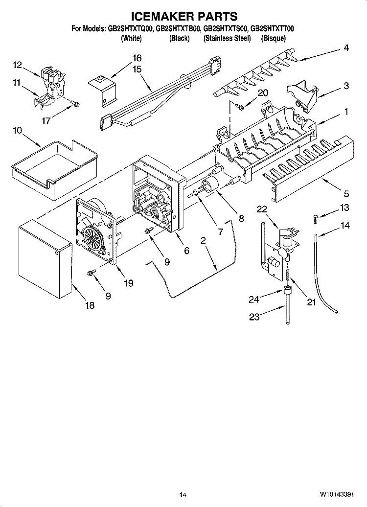ICEMAKER PARTS Diagram and Parts List for GB2SHTXTB00  Whirlpool Refrigerator