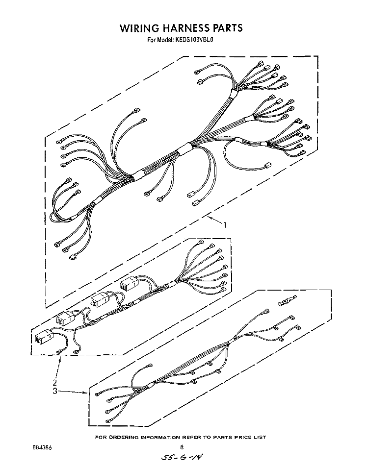 WIRING HARNESS Diagram and Parts List for KEDS100VWH0  KitchenAid Range