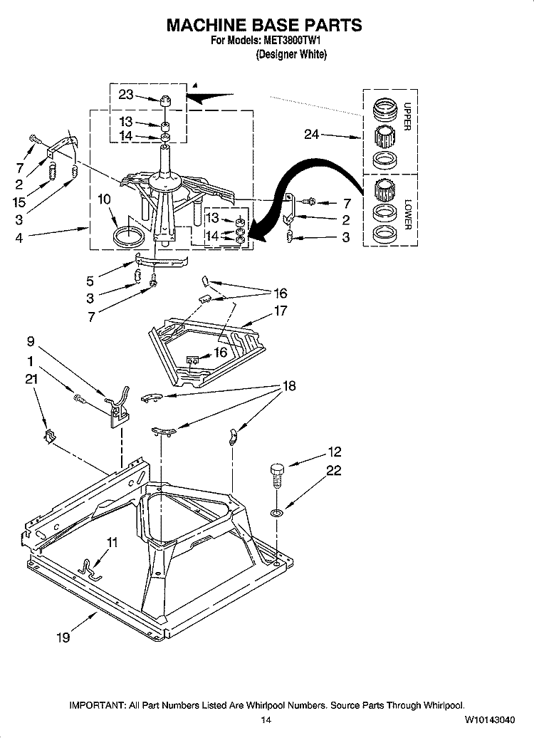 MACHINE BASE PARTS Diagram and Parts List for MET3800TW1  Maytag Washer Dryer Combo