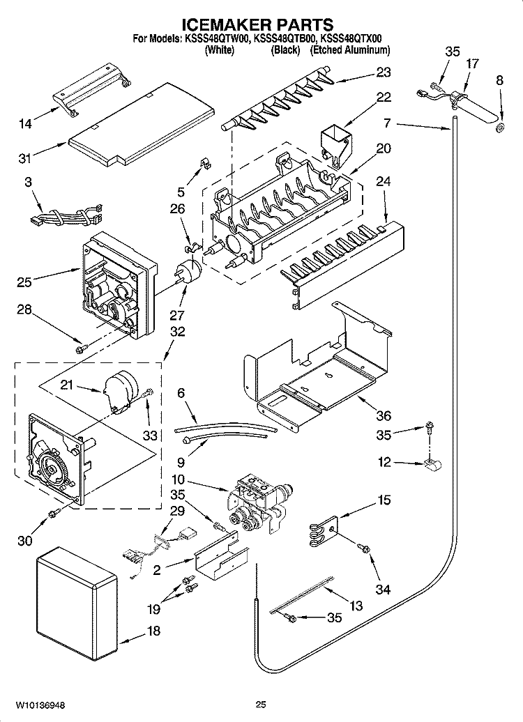 ICEMAKER PARTS Diagram and Parts List for KSSS48QTX00  KitchenAid Refrigerator