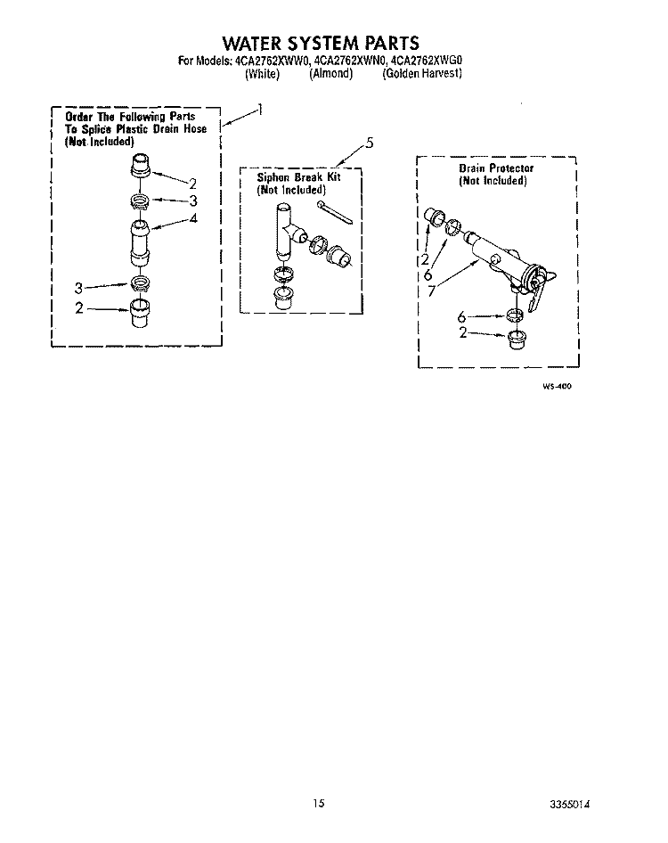 WATER SYSTEM Diagram and Parts List for 4CA2762XWW0  Whirlpool Washer