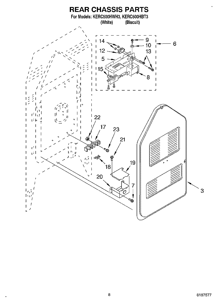 REAR CHASSIS, OPTIONAL Diagram and Parts List for KERC500HBT3  KitchenAid Range