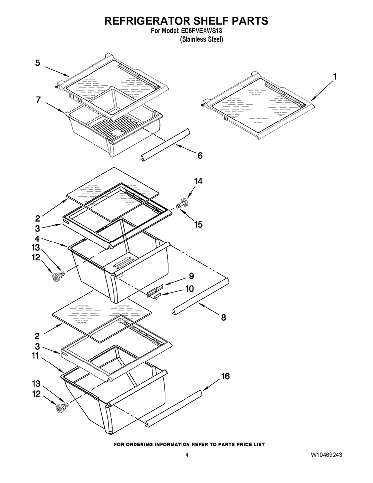REFRIGERATOR SHELF PARTS Diagram and Parts List for ED5PVEXWS13  Whirlpool Refrigerator