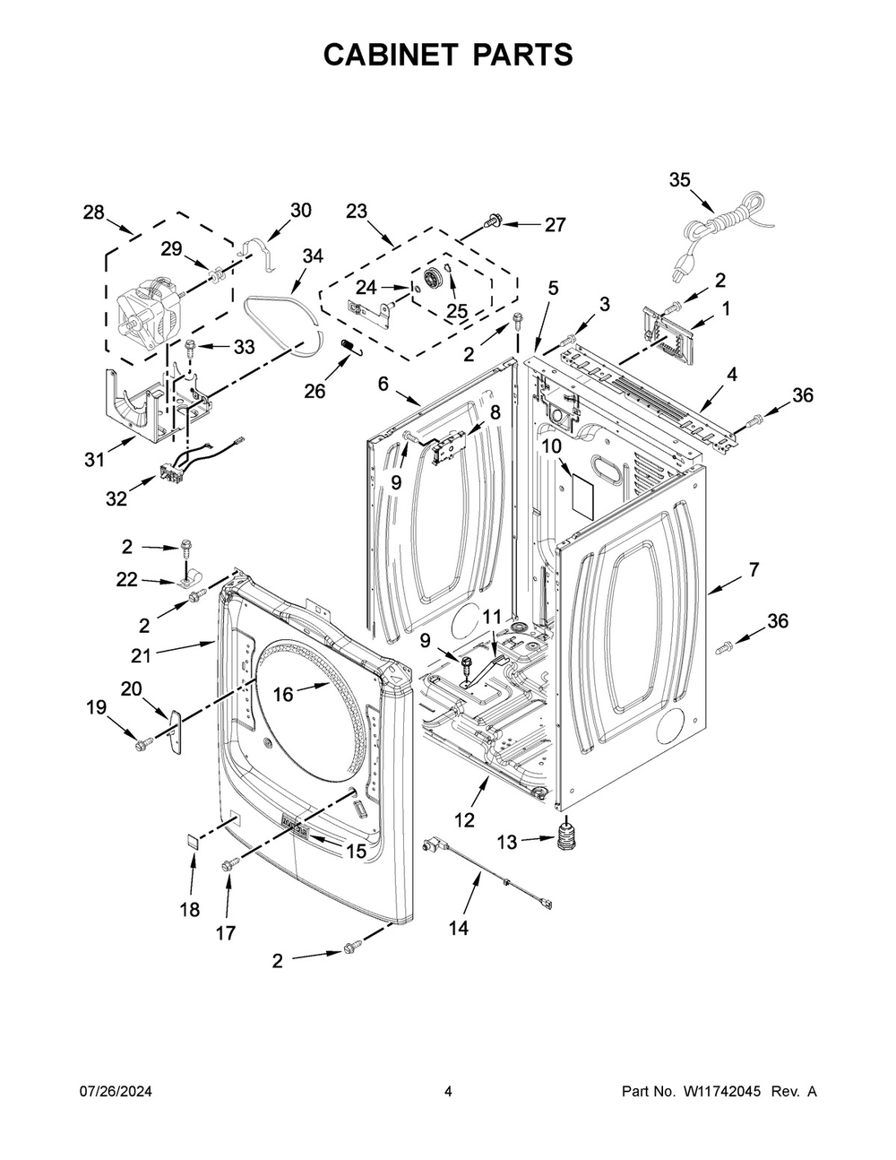 03 - Cabinet Parts Diagram and Parts List for MGD7020RF0  Whirlpool Dryer