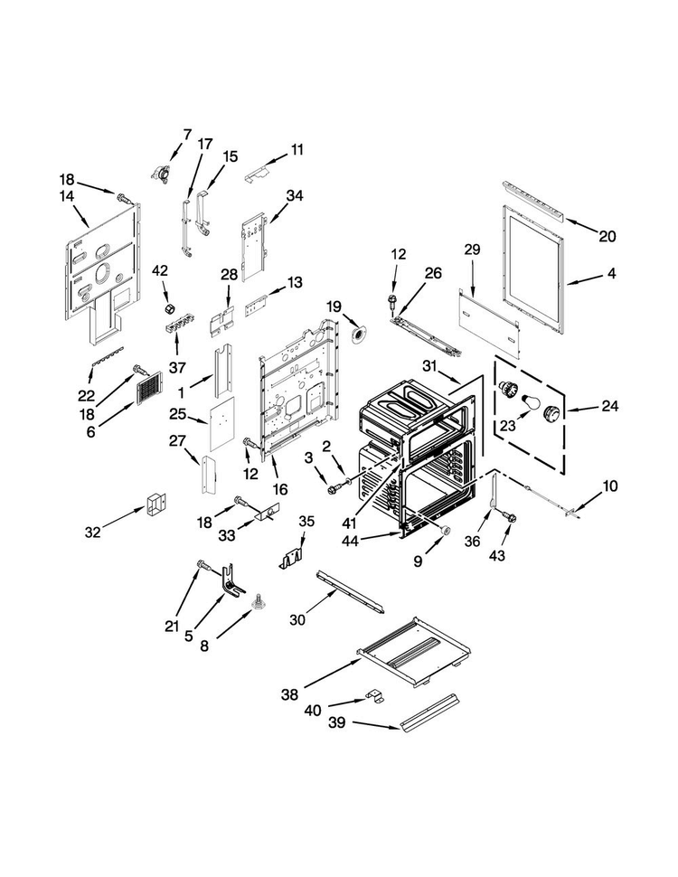 Chassis Parts Diagram and Parts List for KFED500ESS02  KitchenAid Range