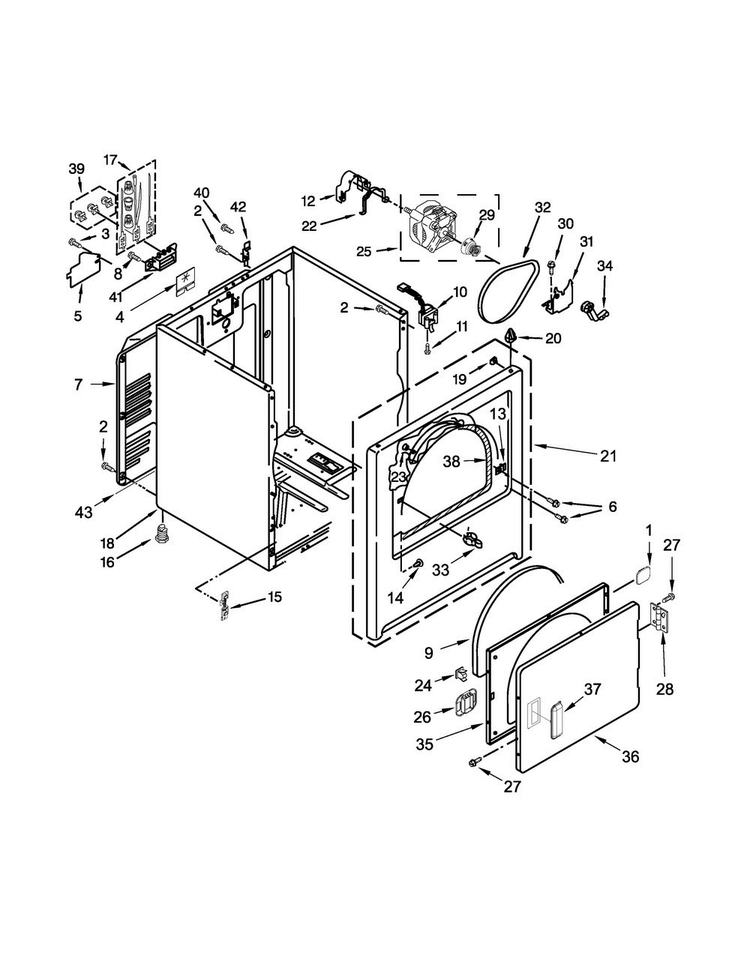 Cabinet Parts Diagram and Parts List for WED4995EW1  Whirlpool Dryer