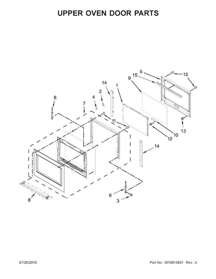 Upper Oven Door Parts Diagram and Parts List for KODE507EWH02  KitchenAid Wall Oven