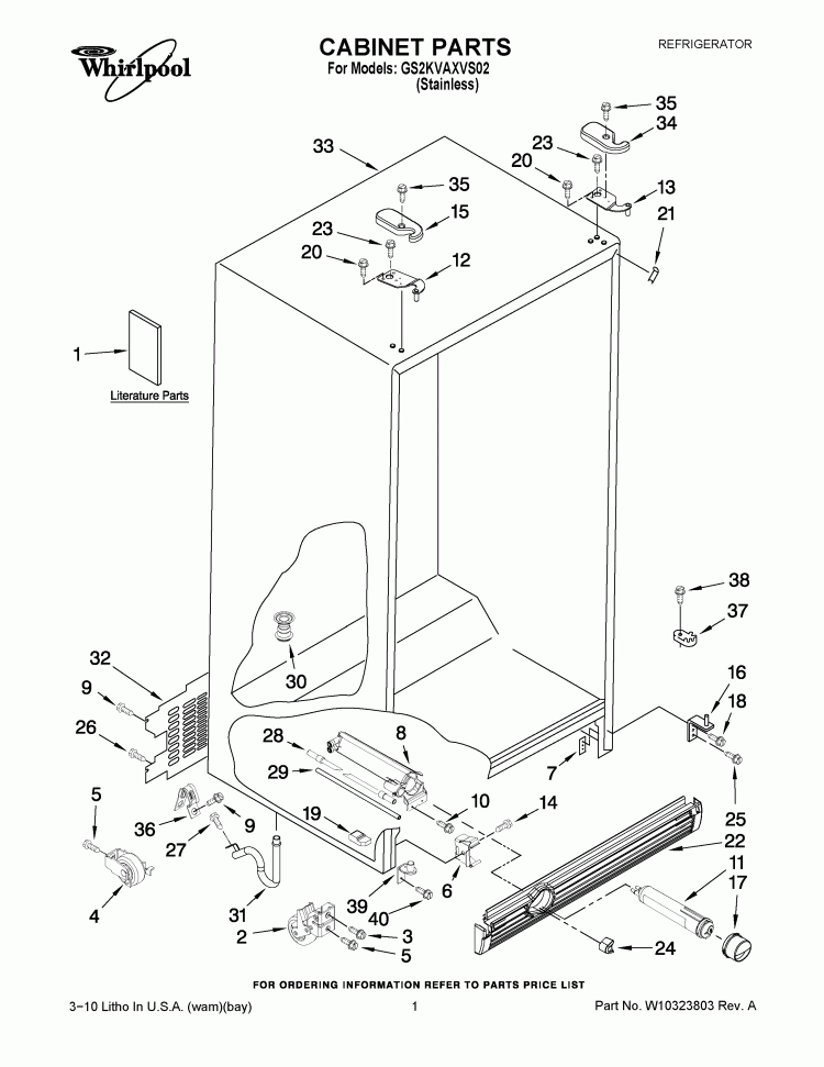 CABINET PARTS Diagram and Parts List for GS2KVAXVS02  Whirlpool Refrigerator
