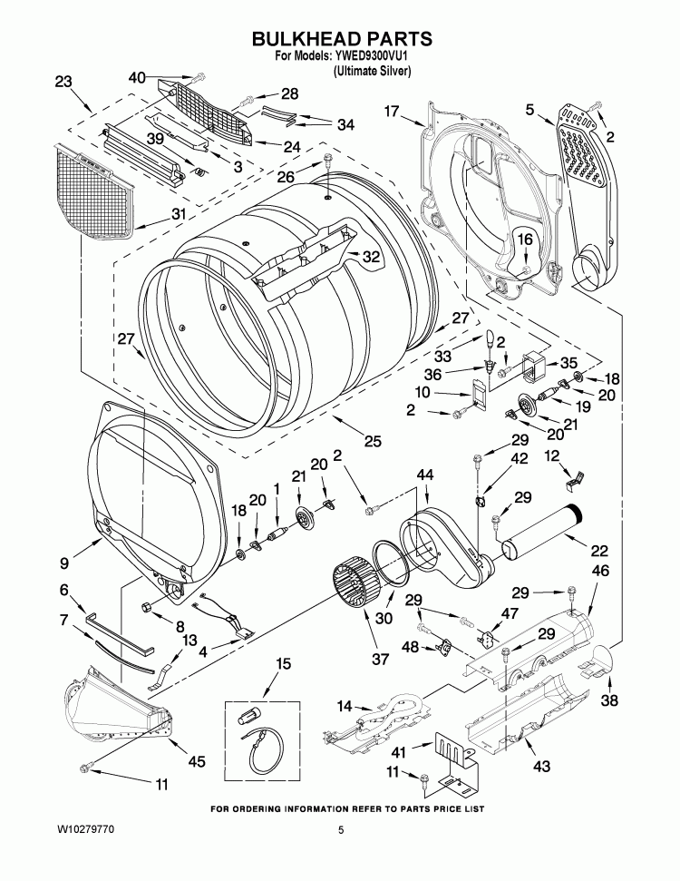 BULKHEAD PARTS Diagram and Parts List for YWED9300VU1  Whirlpool Dryer
