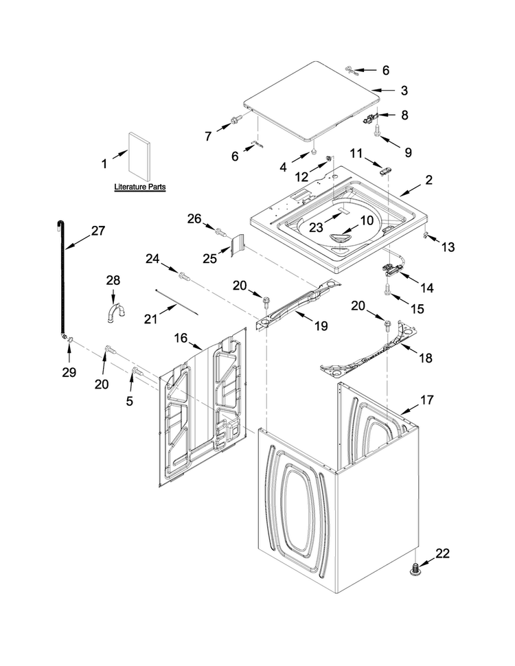 Top And Cabinet Parts Diagram and Parts List for 11022102312  Kenmore Washer