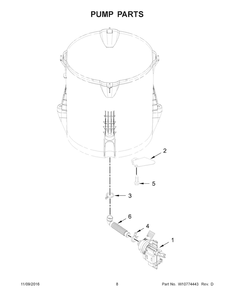 Pump Parts Diagram and Parts List for 11027132410  Kenmore Washer