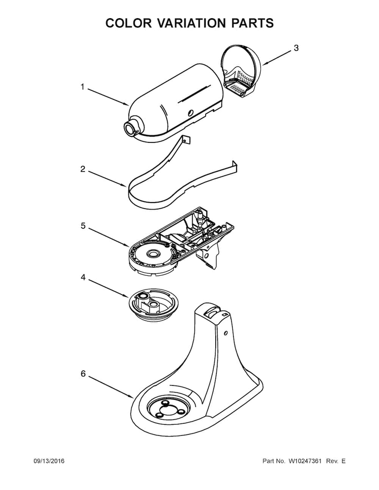 Color Variation Parts Diagram and Parts List for 5KSM150PSCCZ0  KitchenAid Mixer
