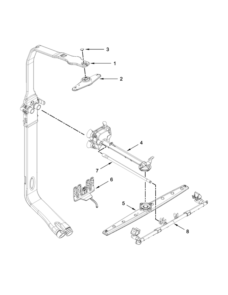 Upper Wash And Rinse Parts Diagram and Parts List for KDHE704DSS0  KitchenAid Dishwasher