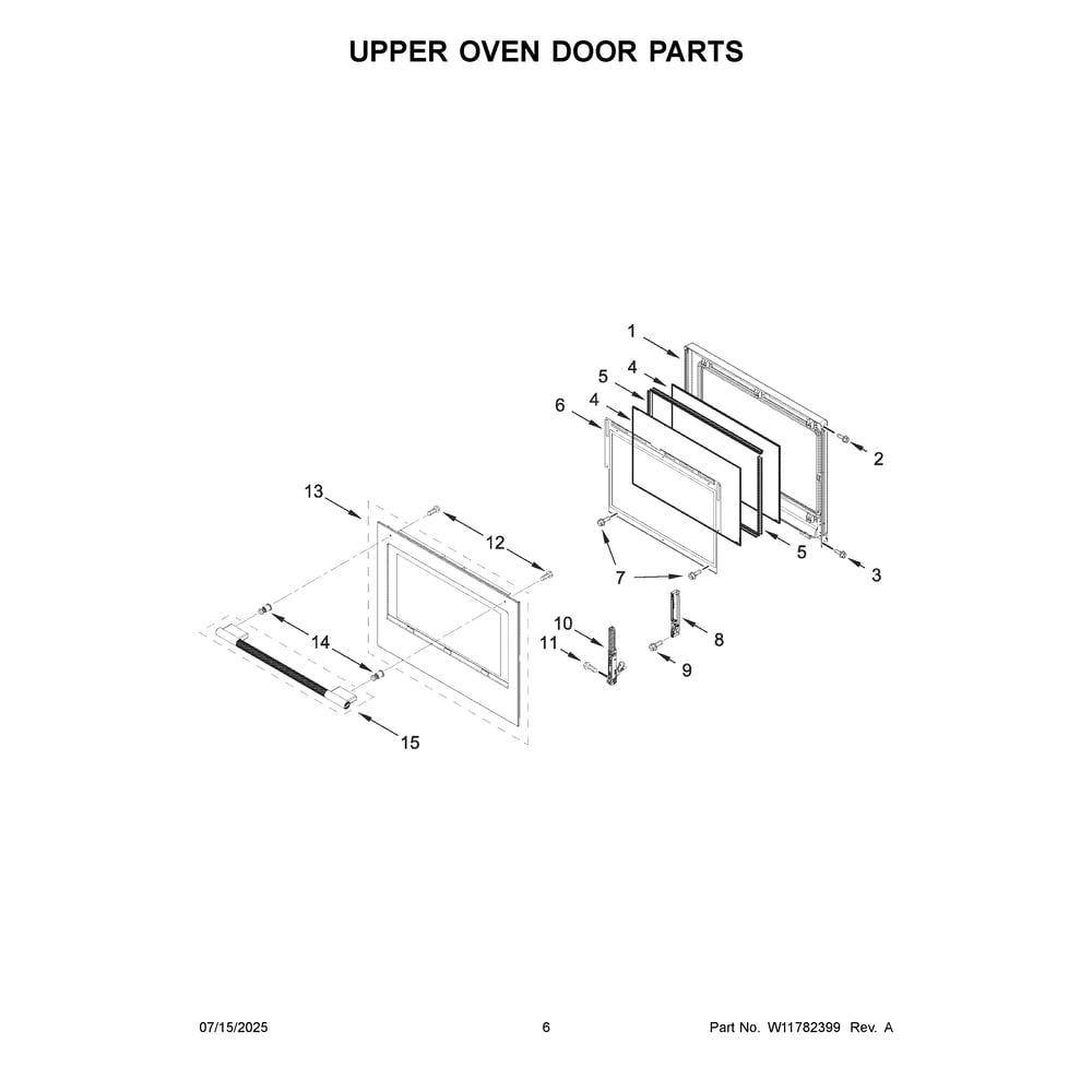 Upper Oven Door Parts Diagram and Parts List for KOED730SJP00  KitchenAid Wall Oven