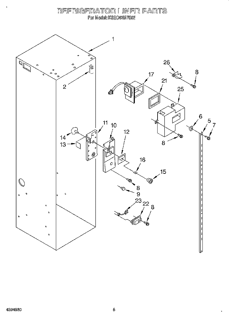 REFRIGERATOR LINER Diagram and Parts List for KSSC42MFS05  KitchenAid Refrigerator