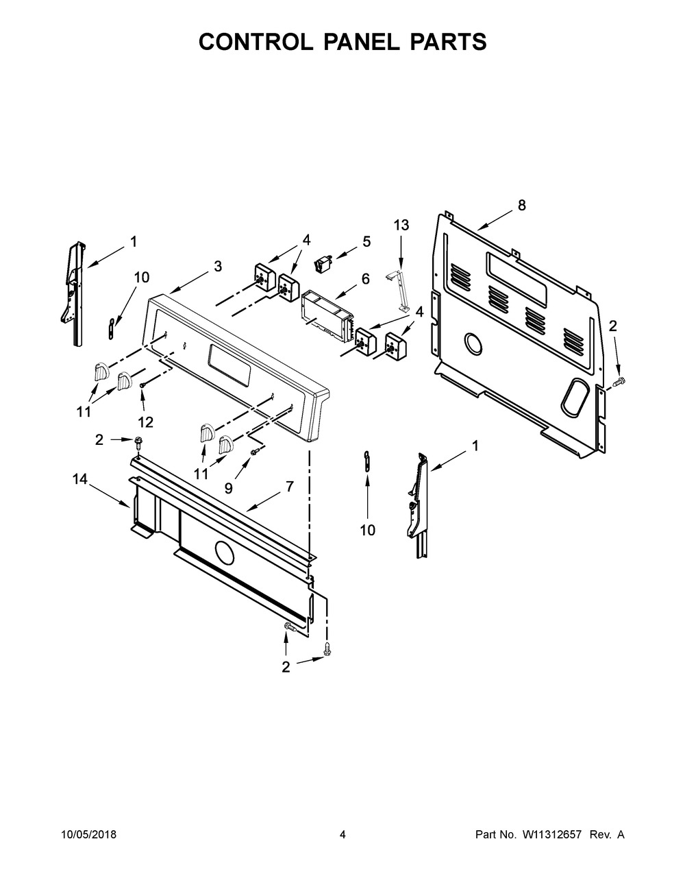 Control Panel Parts Diagram and Parts List for WFC310S0EB3  Whirlpool Range