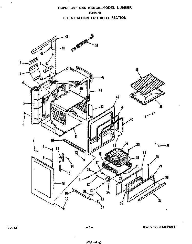 Body Diagram and Parts List for F4357*0  Roper Range
