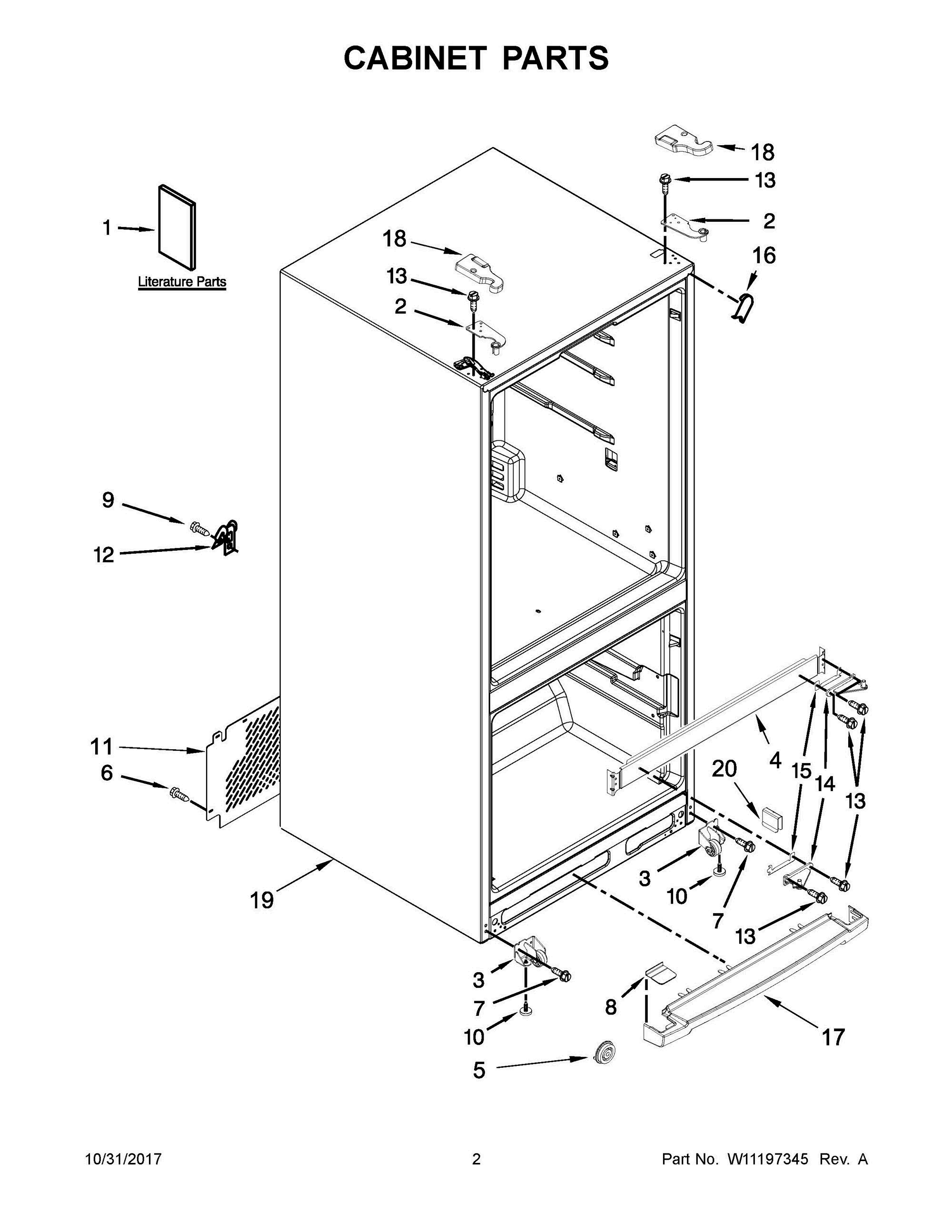 02 - CABINET PARTS Diagram and Parts List for WRF560SFHB00  Whirlpool Refrigerator