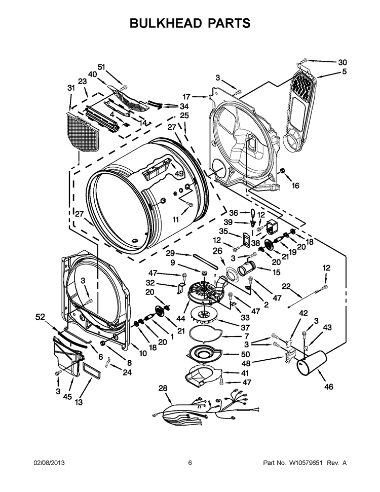 BULKHEAD PARTS Diagram and Parts List for WGD8200YW3  Whirlpool Dryer