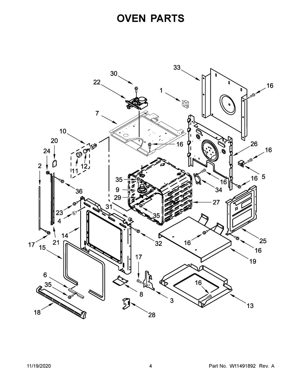 Oven Parts Diagram and Parts List for WOS51ES4EW02  Whirlpool Wall Oven