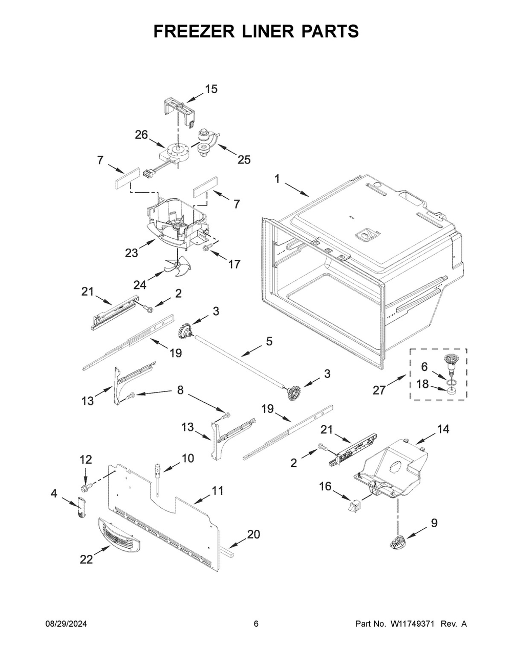04 - Freezer Liner Parts Diagram and Parts List for WRFF3436RV00  Whirlpool Refrigerator
