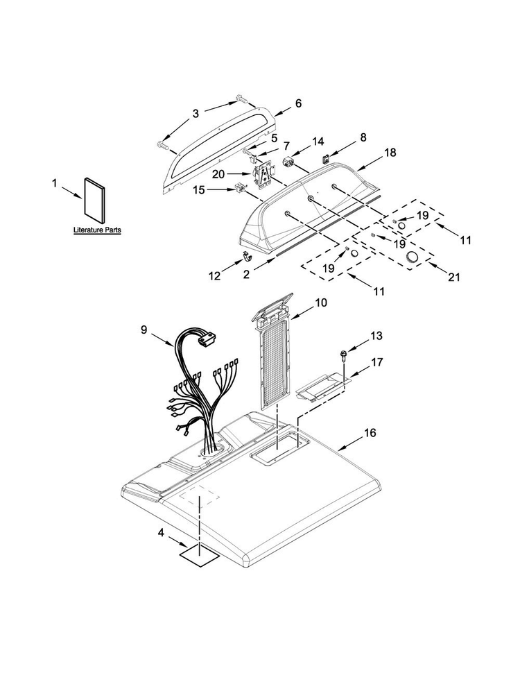 Top And Console Parts Diagram and Parts List for 7MWGD1850EI0  Whirlpool Dryer
