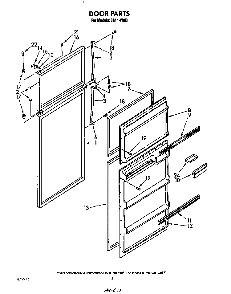 Door Diagram and Parts List for 8614*0B  Roper Refrigerator