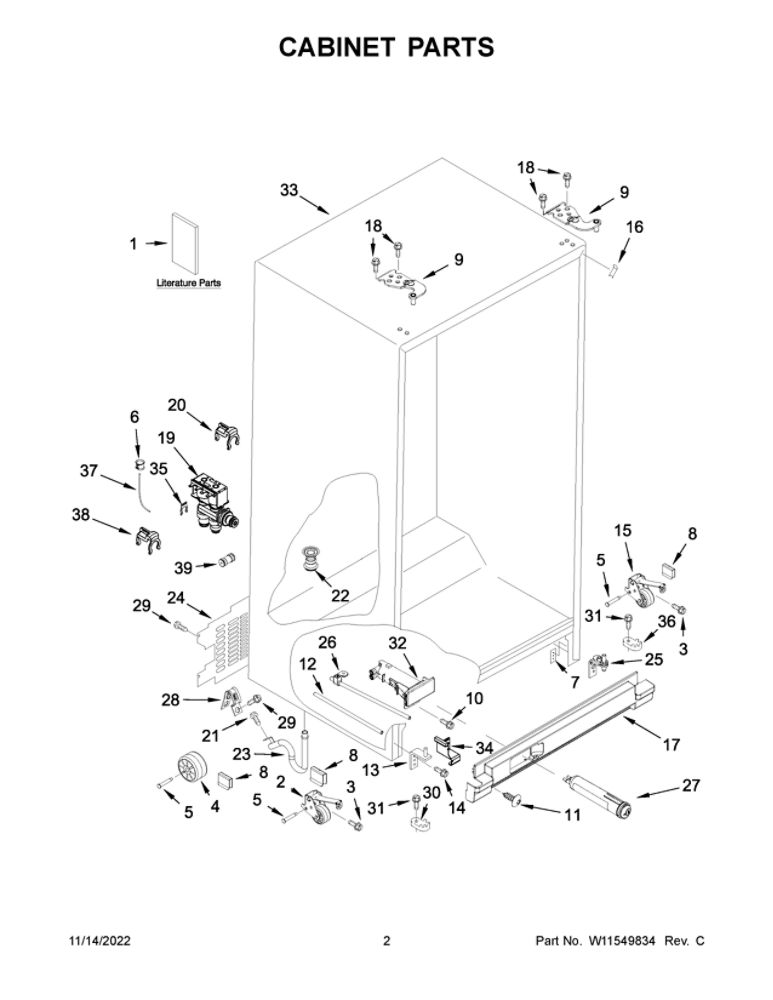 Cabinet Parts 2 Diagram and Parts List for WRS555SIHB06  Whirlpool Refrigerator