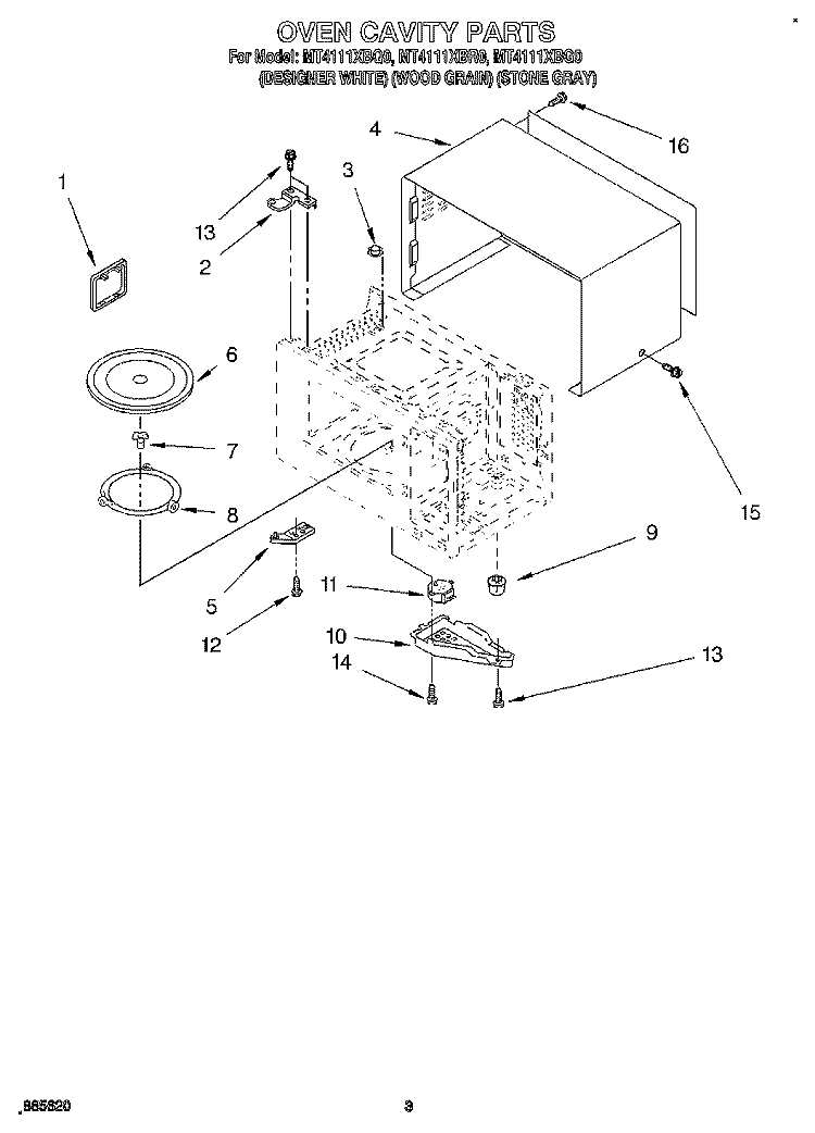OVEN CAVITY Diagram and Parts List for MT4111XBG0  Whirlpool Microwave