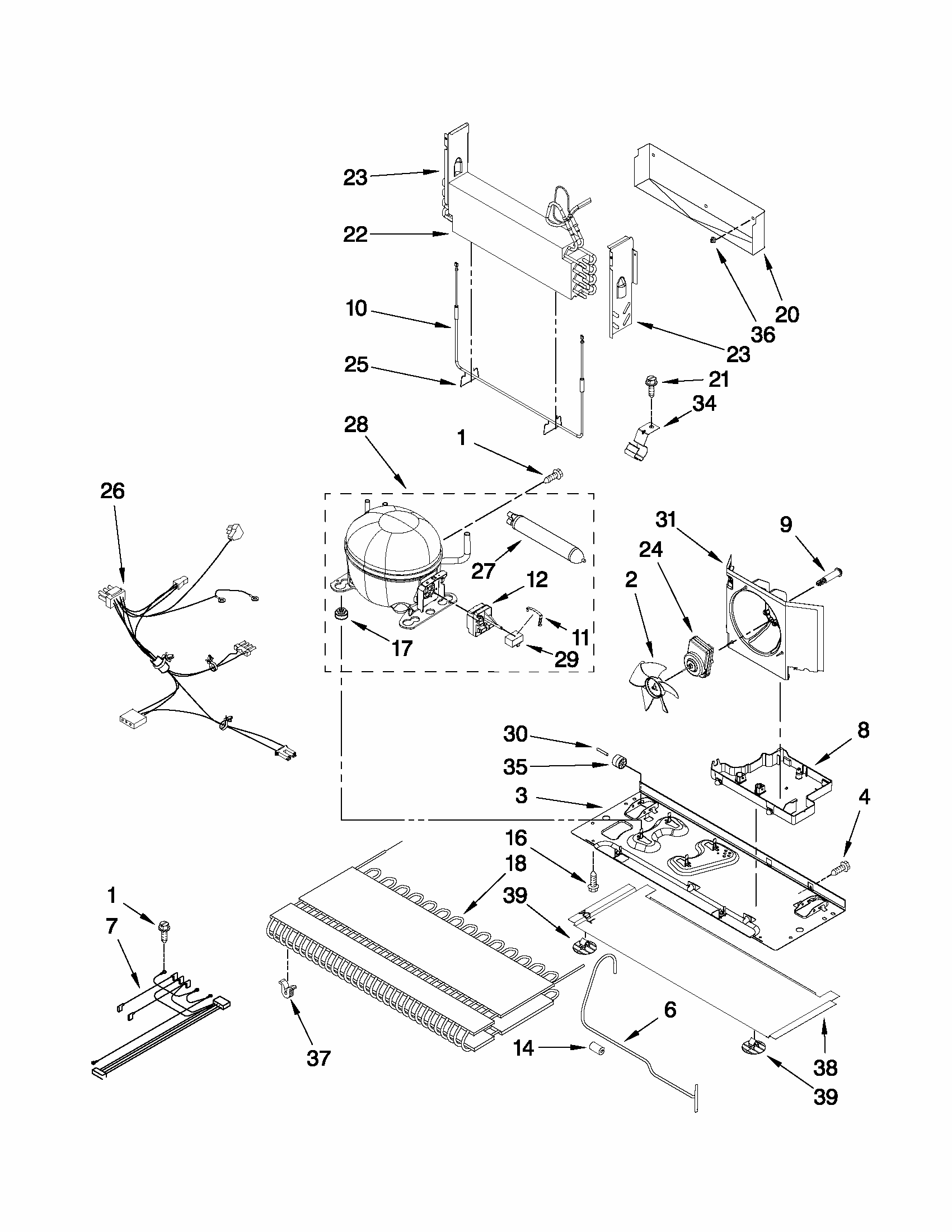 Unit Parts Diagram and Parts List for 59669989011  Kenmore Refrigerator