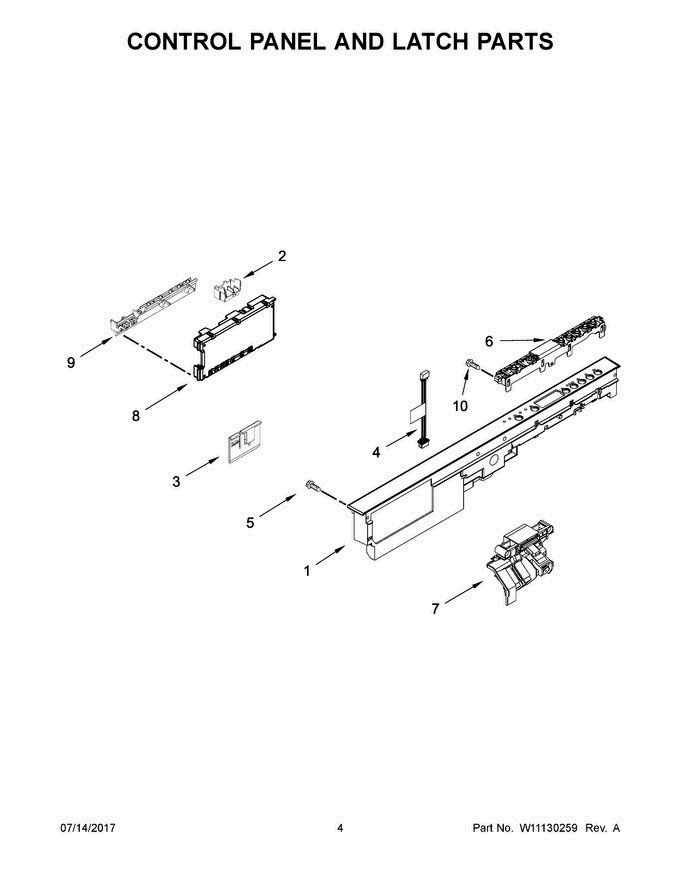 03 - Control Panel And Latch Parts Diagram and Parts List for WDT710PAHW1  Whirlpool Dishwasher