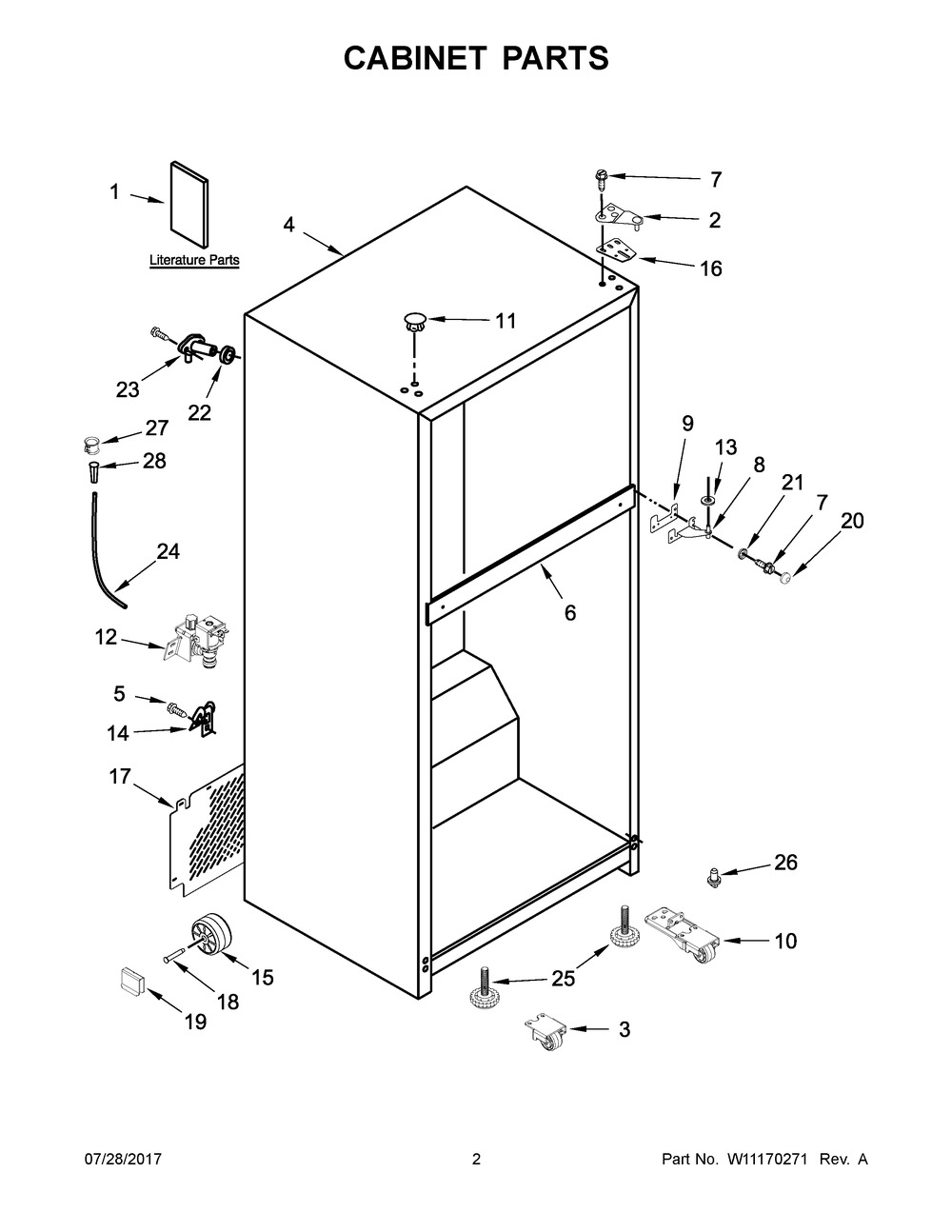 Cabinet Parts Diagram and Parts List for IRT138FDM00  Whirlpool Refrigerator
